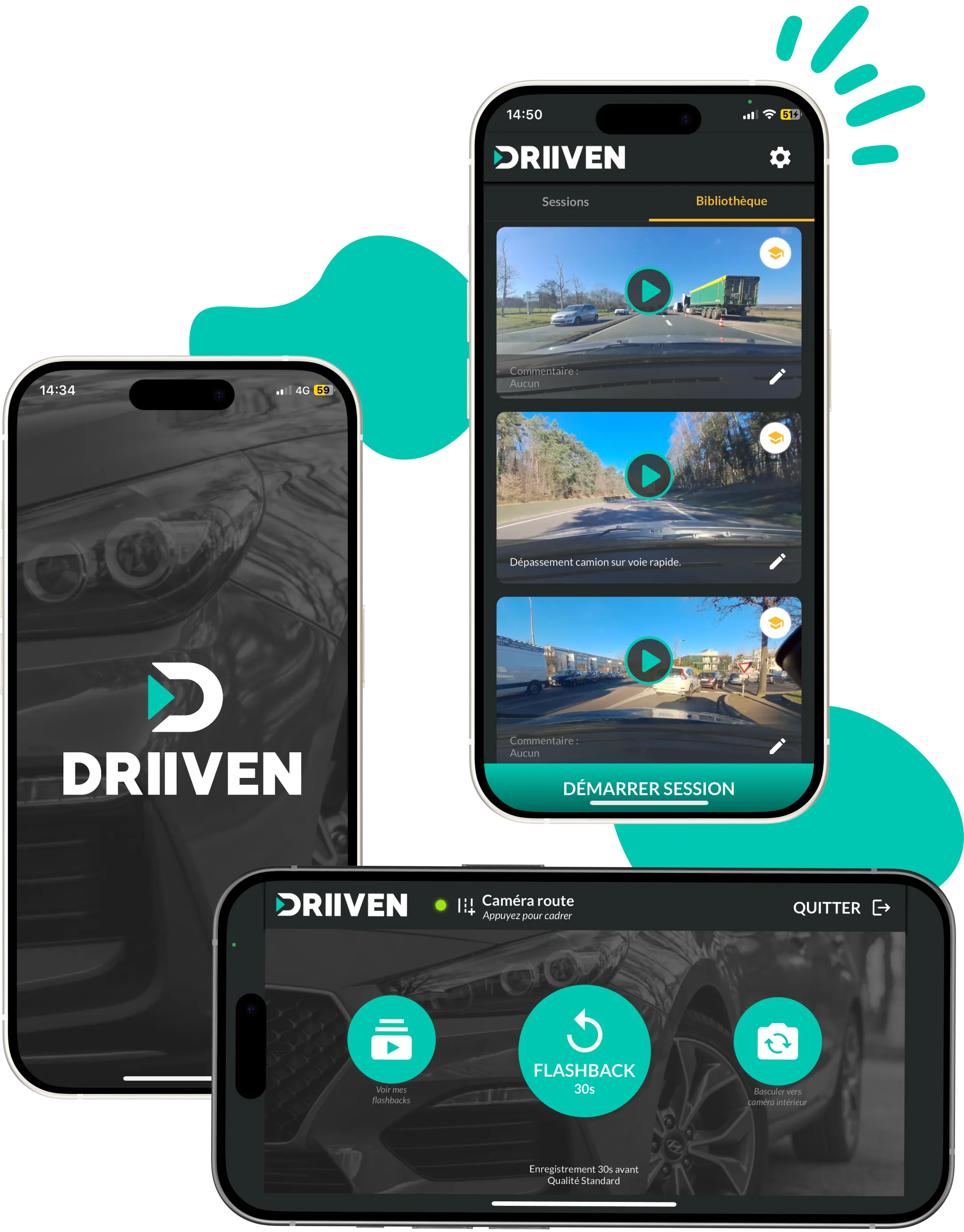 Mockup de l'application Driiven – assistant vidéo pour auto-écoles